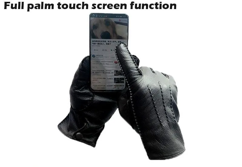 Modische Herrenhandschuhe aus Hirschleder, farbiger Touchscreen, handgenähtes Wollfutter, echte Lederhandschuhe