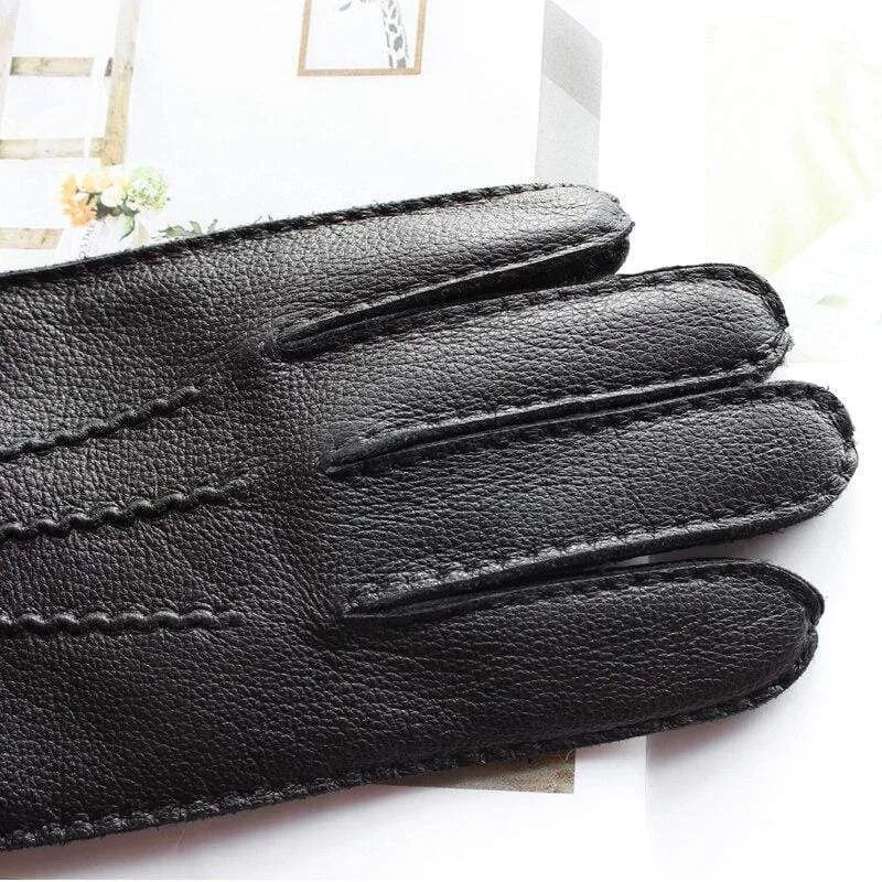 Modische Herrenhandschuhe aus Hirschleder, farbiger Touchscreen, handgenähtes Wollfutter, echte Lederhandschuhe
