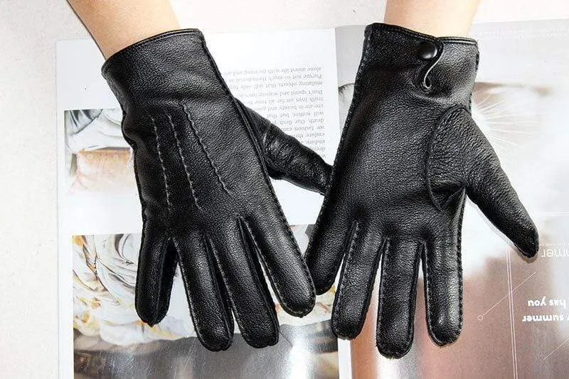 Modische Herrenhandschuhe aus Hirschleder, farbiger Touchscreen, handgenähtes Wollfutter, echte Lederhandschuhe