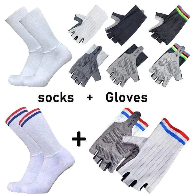 Aero Bike Team Fahrradhandschuhe und Socken kombiniert Herren Damen Fahrradhandschuhe Socken Rutschfeste Calcetines Ciclismo Guantes Ciclismo
