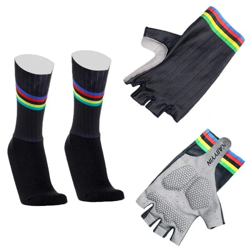 Aero Bike Team Fahrradhandschuhe und Socken kombiniert Herren Damen Fahrradhandschuhe Socken Rutschfeste Calcetines Ciclismo Guantes Ciclismo