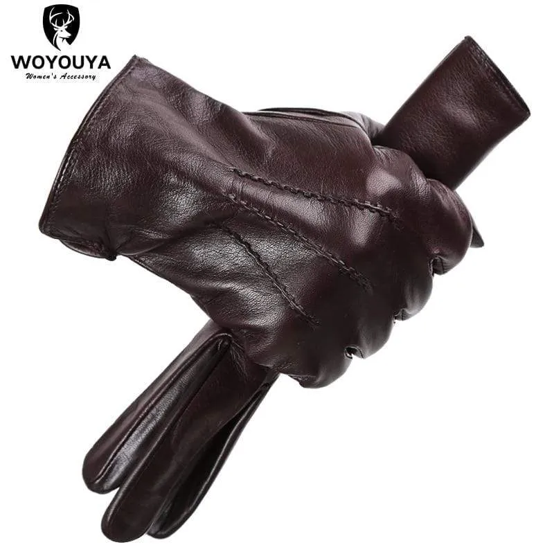 Bequeme warme Handschuhe für den Winter, Lammfell-Handschuhe mit Wasserripple-Design, schwarze Herren-Lederhandschuhe - 8001Y