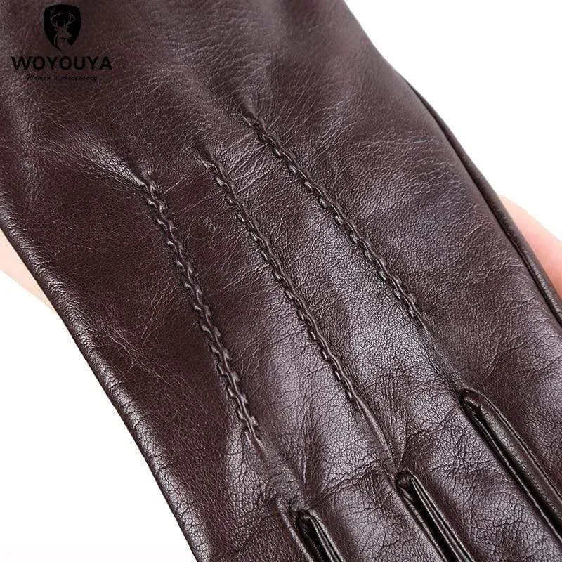 Bequeme warme Handschuhe für den Winter, Lammfell-Handschuhe mit Wasserripple-Design, schwarze Herren-Lederhandschuhe - 8001Y