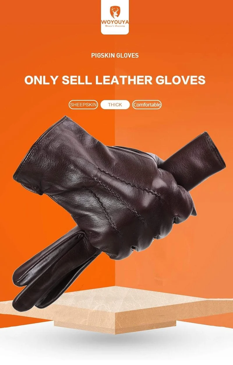 Bequeme warme Handschuhe für den Winter, Lammfell-Handschuhe mit Wasserripple-Design, schwarze Herren-Lederhandschuhe - 8001Y