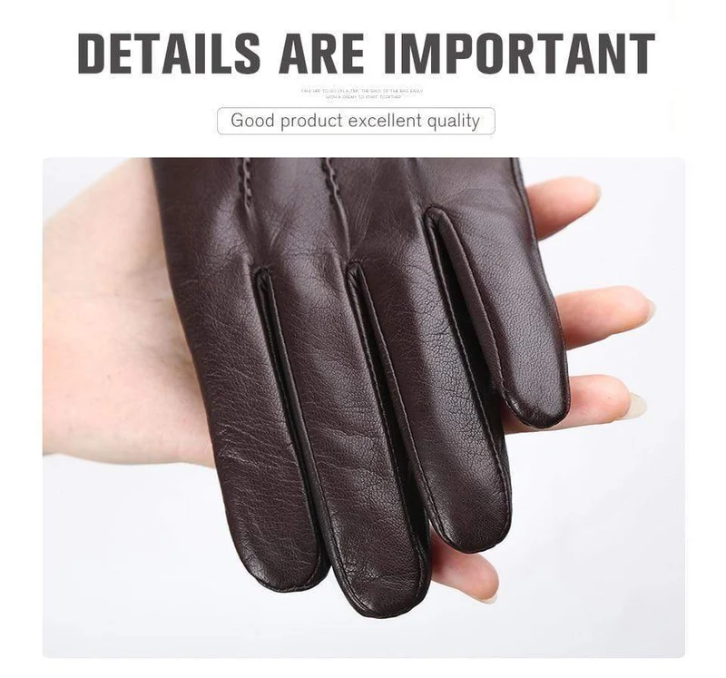 Bequeme warme Handschuhe für den Winter, Lammfell-Handschuhe mit Wasserripple-Design, schwarze Herren-Lederhandschuhe - 8001Y