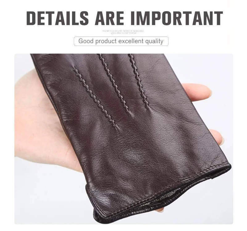 Bequeme warme Handschuhe für den Winter, Lammfell-Handschuhe mit Wasserripple-Design, schwarze Herren-Lederhandschuhe - 8001Y
