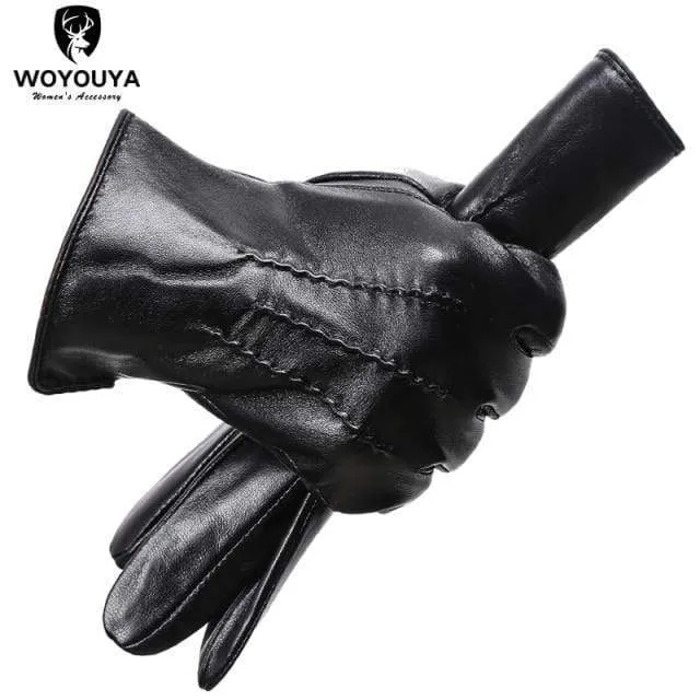 Bequeme warme Handschuhe für den Winter, Lammfell-Handschuhe mit Wasserripple-Design, schwarze Herren-Lederhandschuhe - 8001Y