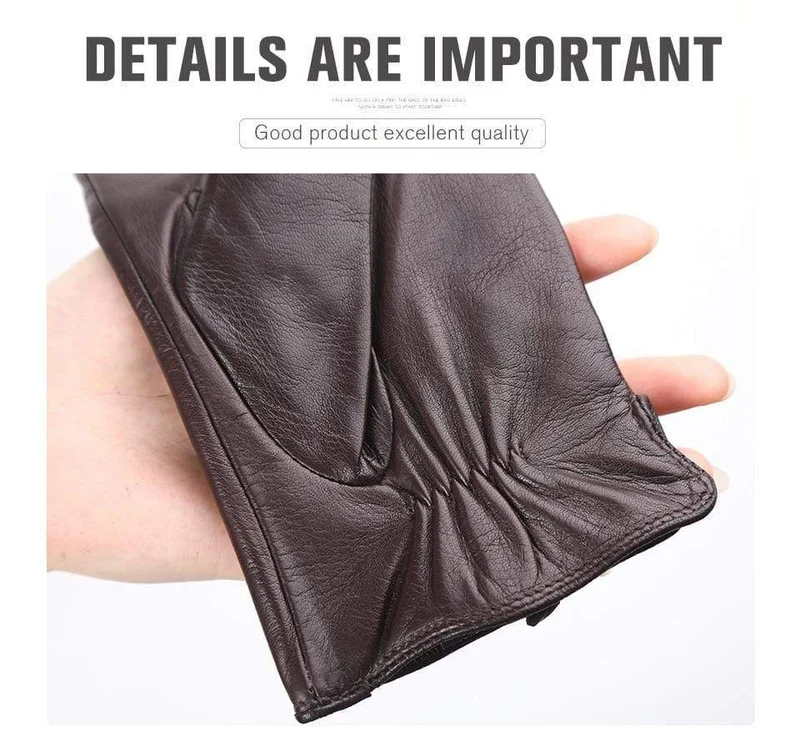 Bequeme warme Handschuhe für den Winter, Lammfell-Handschuhe mit Wasserripple-Design, schwarze Herren-Lederhandschuhe - 8001Y