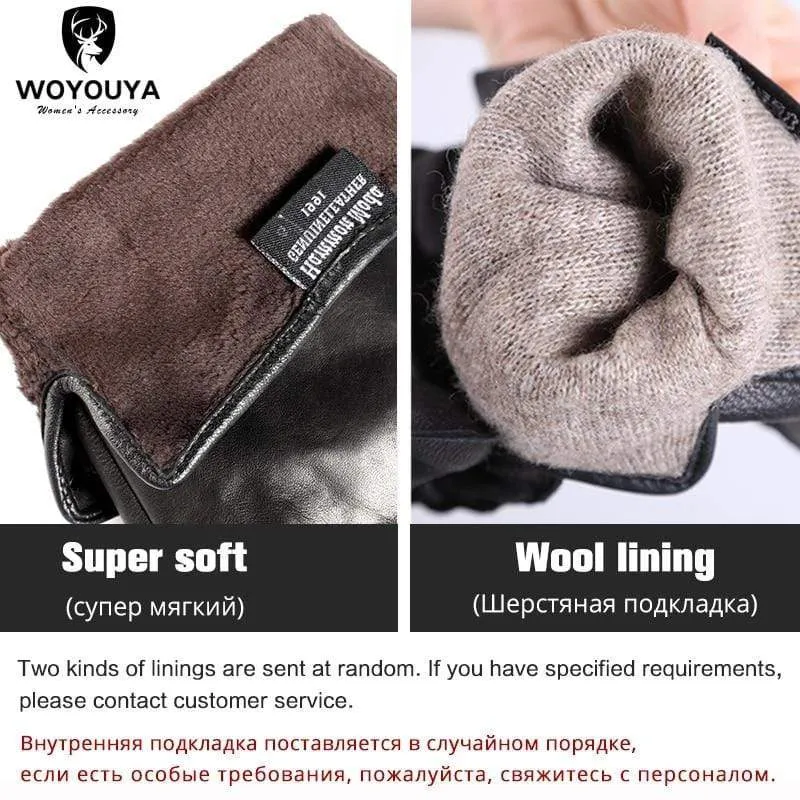 Bequeme warme Handschuhe für den Winter, Lammfell-Handschuhe mit Wasserripple-Design, schwarze Herren-Lederhandschuhe - 8001Y