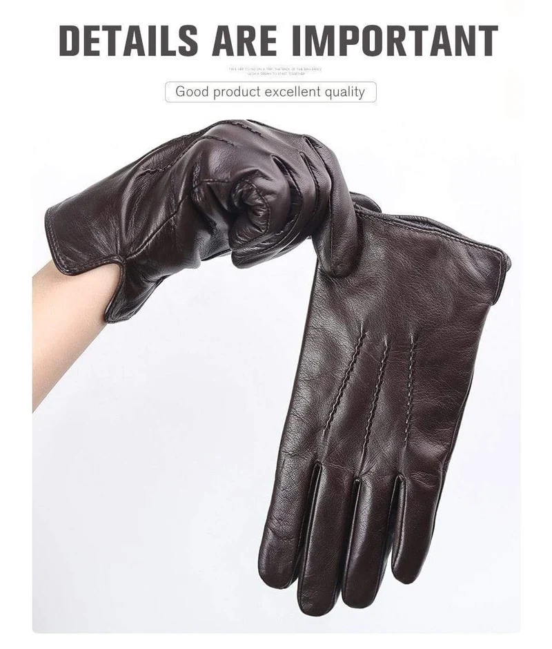 Bequeme warme Handschuhe für den Winter, Lammfell-Handschuhe mit Wasserripple-Design, schwarze Herren-Lederhandschuhe - 8001Y