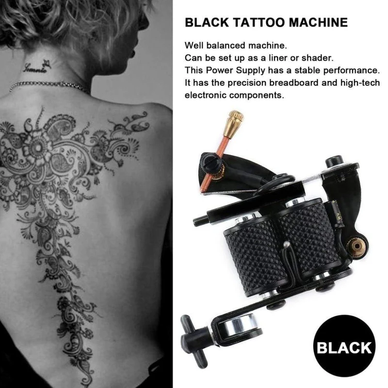 Professionelle Tattoo-Kits Set Pro Gun Maschine Power Pedal 10 Farbtintensets Netzteil Einwegnadel Grip Tip US-Stecker Neu