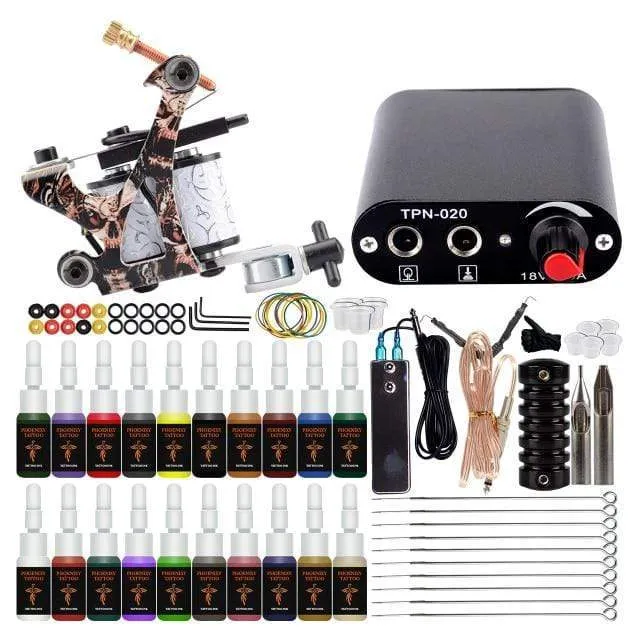 Komplettes Tattoo-Maschinenset mit Tinte, Netzteil, Griffen, Tattoozubehör, Body Art Makeup, Tattoo-Kit, Zubehör, Werkzeuge für Anfänger