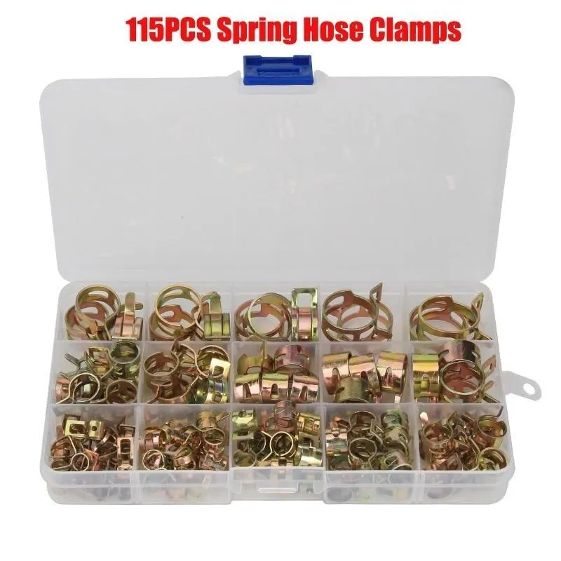 115 Stück verzinkte 6–22 mm Federschlauchschellen + 1 Stück gerade Rohrschelle Bandschelle Metallverschluss-Sortiment-Kit mit Box