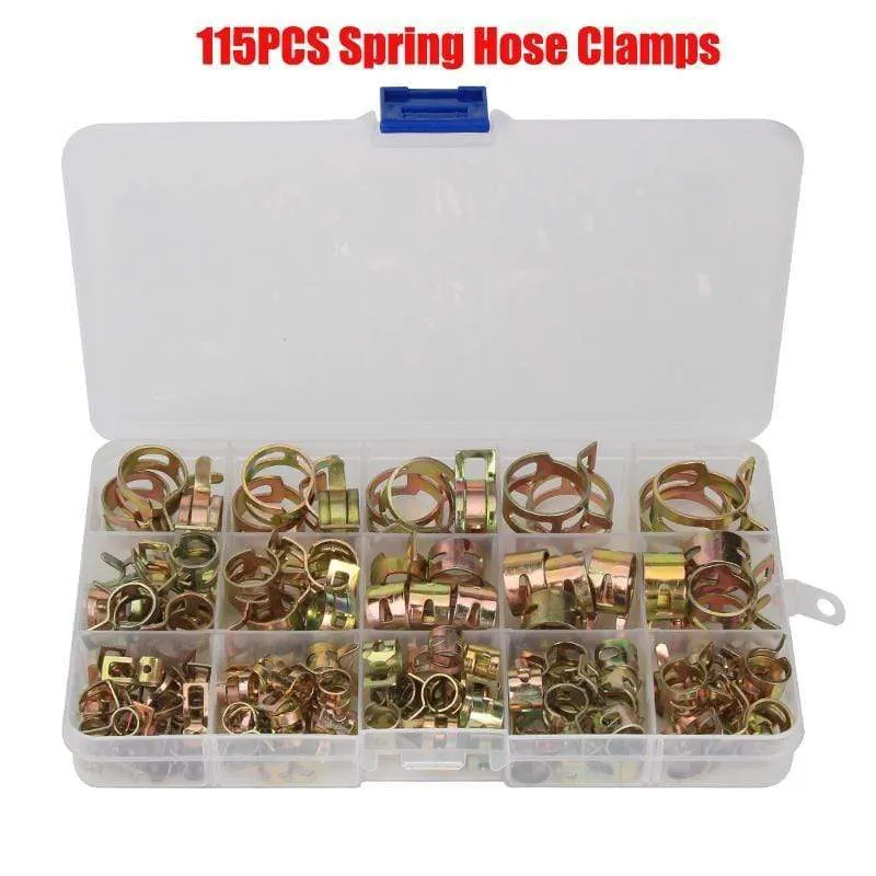115 Stück verzinkte 6–22 mm Federschlauchschellen + 1 Stück gerade Rohrschelle Bandschelle Metallverschluss-Sortiment-Kit mit Box