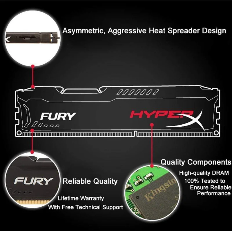 Kingston HyperX FURY 4GB 8GB 512M x 64-Bit DDR3-1866 1600 240-Pin DIMM