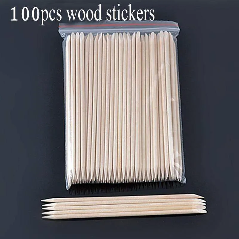 100 teil/beutel Nail art Orange Holz Stick Nagelhautschieber Entferner Pediküre Maniküre Werkzeug Doppelseitige Stick Für Maniküre Pflege Werkzeug
