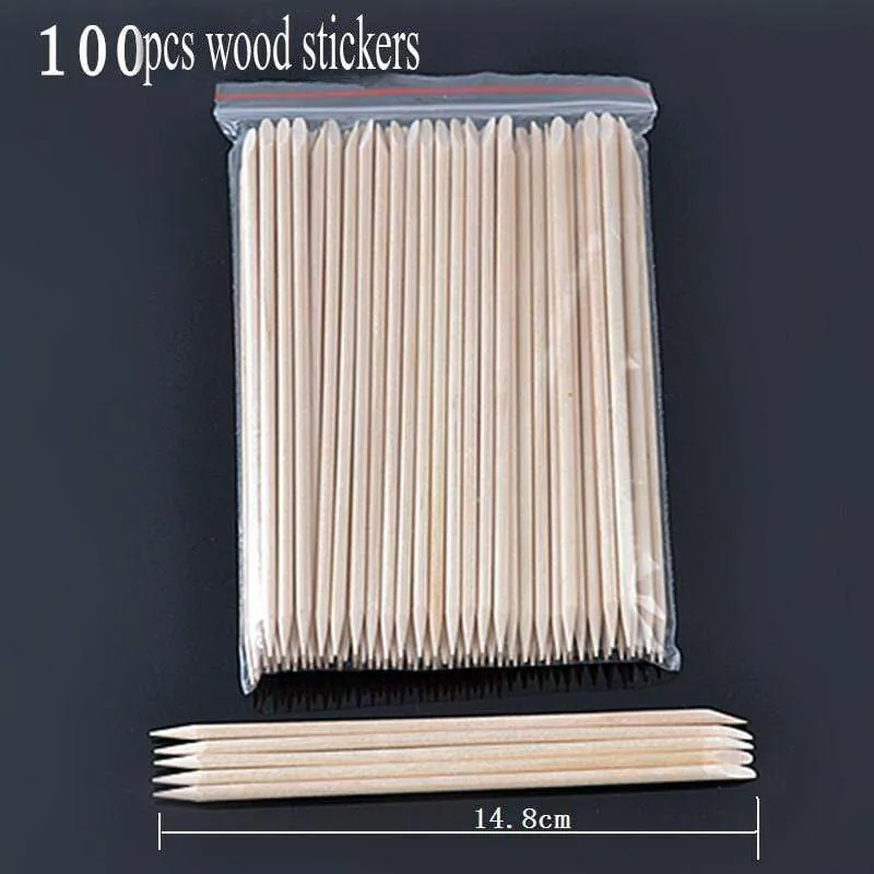 100 teil/beutel Nail art Orange Holz Stick Nagelhautschieber Entferner Pediküre Maniküre Werkzeug Doppelseitige Stick Für Maniküre Pflege Werkzeug