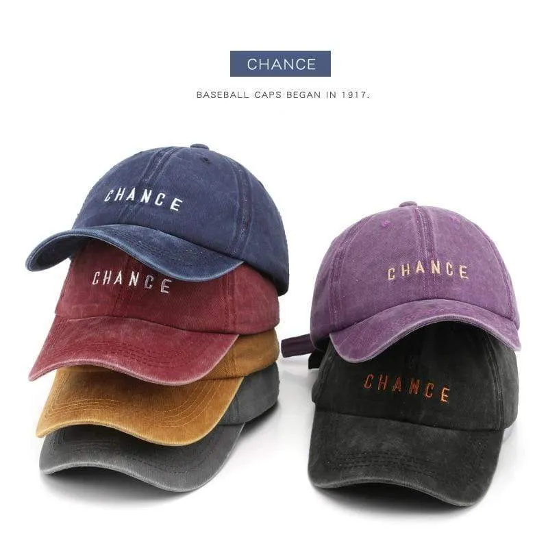 Baumwoll-Baseballkappe für Männer und Frauen CHANCE Bestickte Hüte Lässige Retro-Snapback-Mütze Sommer-Sonnenkappen Unisex-Gorras