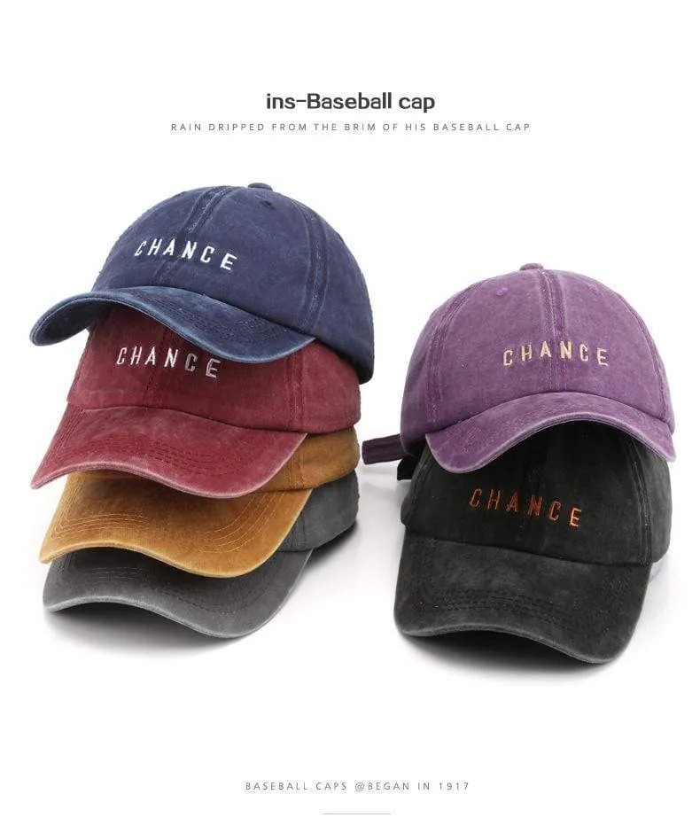 Baumwoll-Baseballkappe für Männer und Frauen CHANCE Bestickte Hüte Lässige Retro-Snapback-Mütze Sommer-Sonnenkappen Unisex-Gorras