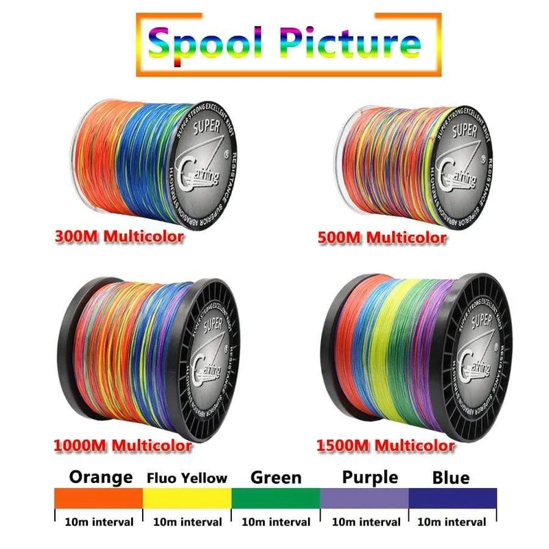 Angelschnur 9 Stränge 300m 500m 1000m 1500m Geflochtener Draht Super Multicolor PE Geflochtene Starke Stärke Fischschnur 20LB-200LB