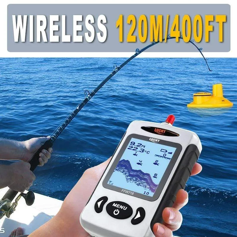 Russisches Menü Wireless Sonar Tragbarer Fischfinder Sensor Echolot Alarm Fluss See Meeresboden Live 135ft/45M