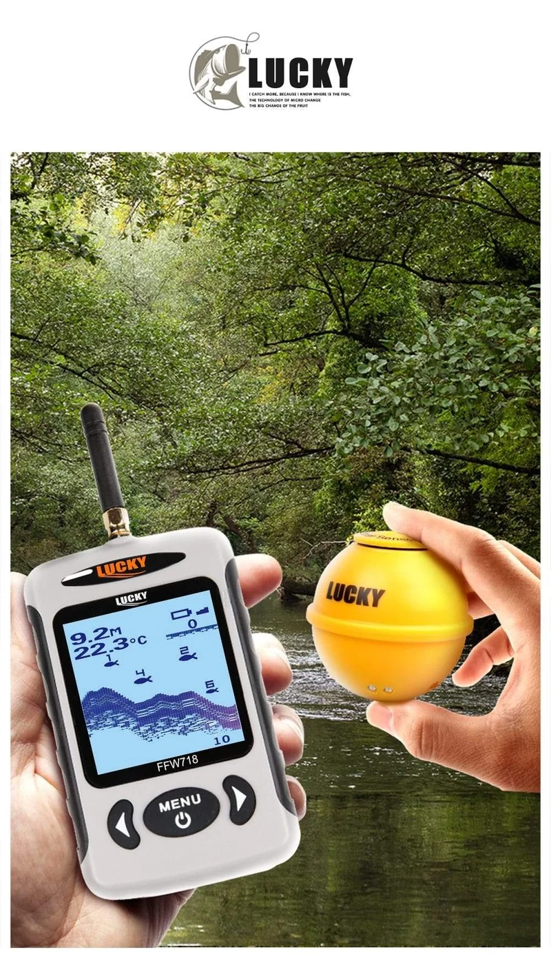 Russisches Menü Wireless Sonar Tragbarer Fischfinder Sensor Echolot Alarm Fluss See Meeresboden Live 135ft/45M