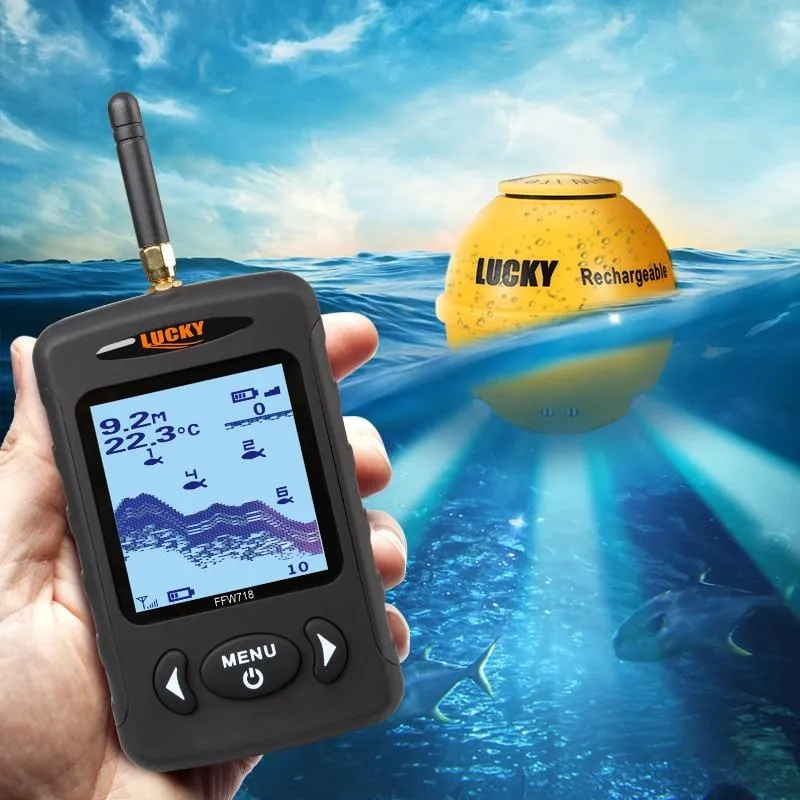 Russisches Menü Wireless Sonar Tragbarer Fischfinder Sensor Echolot Alarm Fluss See Meeresboden Live 135ft/45M