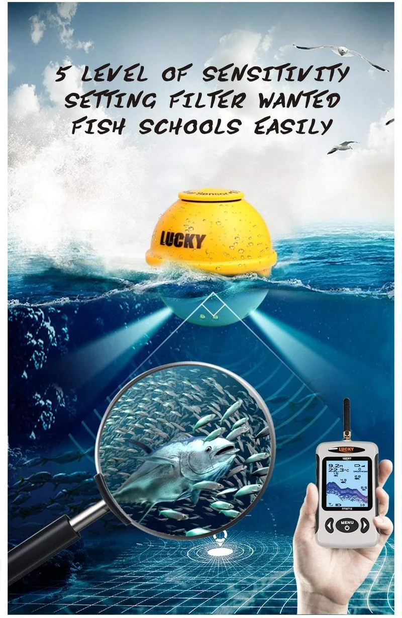Russisches Menü Wireless Sonar Tragbarer Fischfinder Sensor Echolot Alarm Fluss See Meeresboden Live 135ft/45M