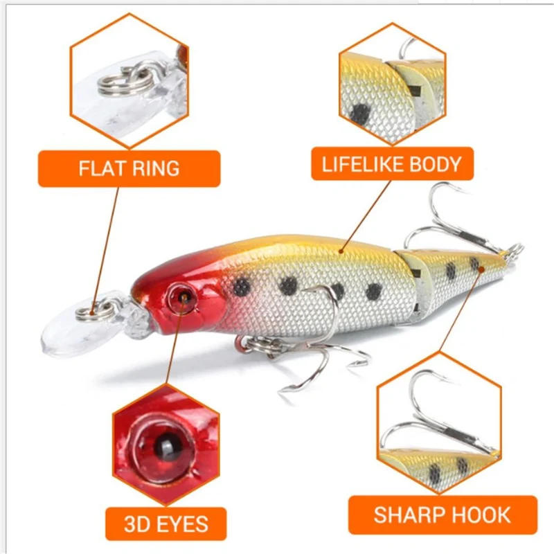 1 STÜCKE Wobbler Hecht Angelköder Multi Jointed Sections Harter Köder 85mm/7.4g Künstlicher Köder Minnow Crankbait Angelgerät Köder