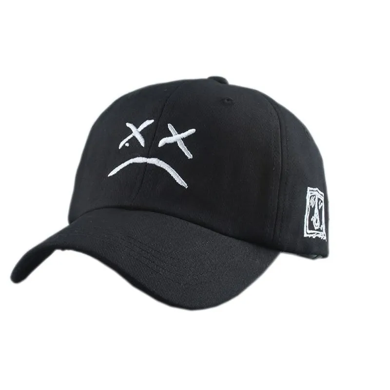 Stickerei 100 % Baumwolle Baseball Cap Trauriges Gesicht Weiß Schwarz Hut Golf Cap Hip Hop Snapback Frauen Männer