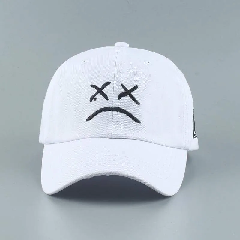 Stickerei 100 % Baumwolle Baseball Cap Trauriges Gesicht Weiß Schwarz Hut Golf Cap Hip Hop Snapback Frauen Männer
