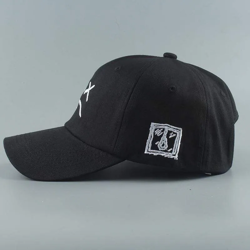 Stickerei 100 % Baumwolle Baseball Cap Trauriges Gesicht Weiß Schwarz Hut Golf Cap Hip Hop Snapback Frauen Männer