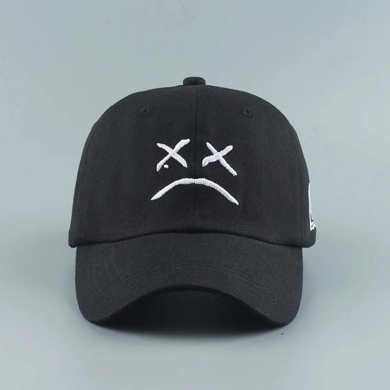 Stickerei 100 % Baumwolle Baseball Cap Trauriges Gesicht Weiß Schwarz Hut Golf Cap Hip Hop Snapback Frauen Männer