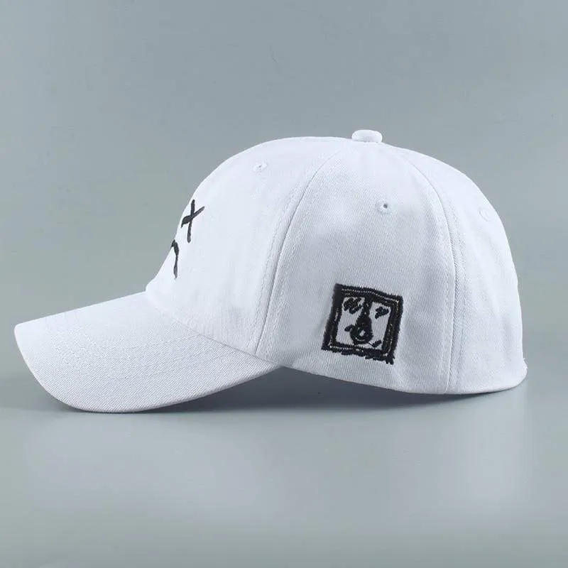 Stickerei 100 % Baumwolle Baseball Cap Trauriges Gesicht Weiß Schwarz Hut Golf Cap Hip Hop Snapback Frauen Männer