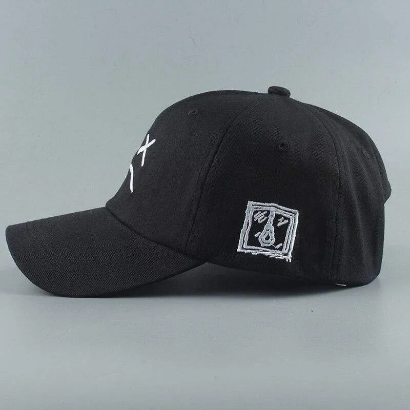 Stickerei 100 % Baumwolle Baseball Cap Trauriges Gesicht Weiß Schwarz Hut Golf Cap Hip Hop Snapback Frauen Männer