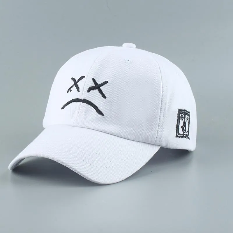 Stickerei 100 % Baumwolle Baseball Cap Trauriges Gesicht Weiß Schwarz Hut Golf Cap Hip Hop Snapback Frauen Männer