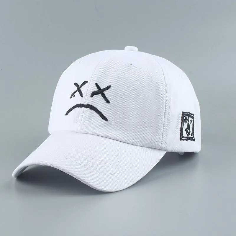 Stickerei 100 % Baumwolle Baseball Cap Trauriges Gesicht Weiß Schwarz Hut Golf Cap Hip Hop Snapback Frauen Männer