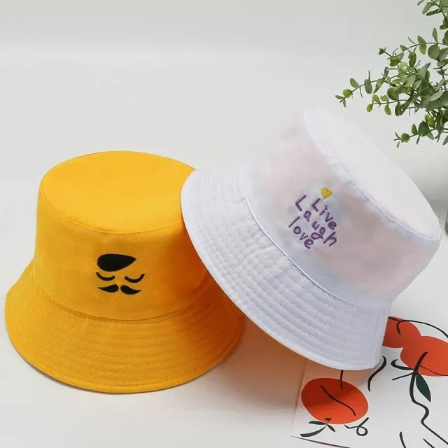 Sommerhüte für Frauen Bob Zweiseitige Unisex Stickerei Bucket Hat Angeln Outdoor Cap Männer Sonnenschutz Hüte Fisherman Chapeau Femme