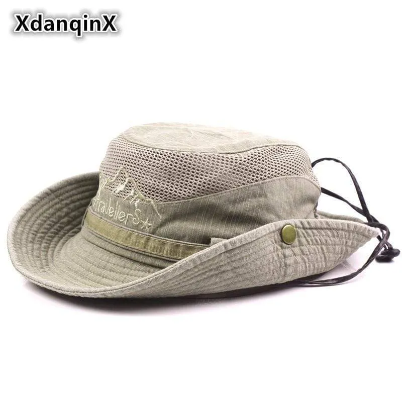 Herren Kappe Sommer Mesh Atmungsaktive Retro 100% Baumwolle Eimer Hut Panama Dschungel Angeln Hüte Neuheit Papas Strand Kappe