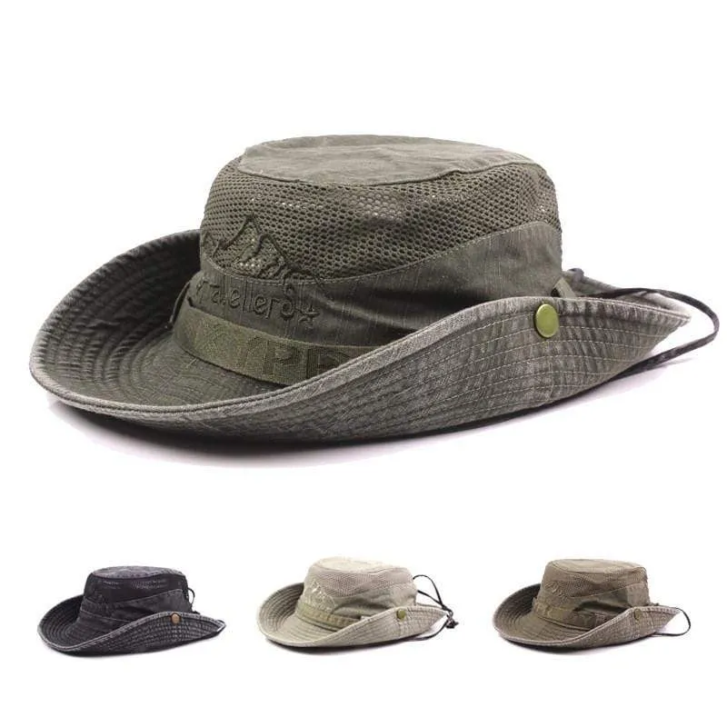 Herren Kappe Sommer Mesh Atmungsaktive Retro 100% Baumwolle Eimer Hut Panama Dschungel Angeln Hüte Neuheit Papas Strand Kappe