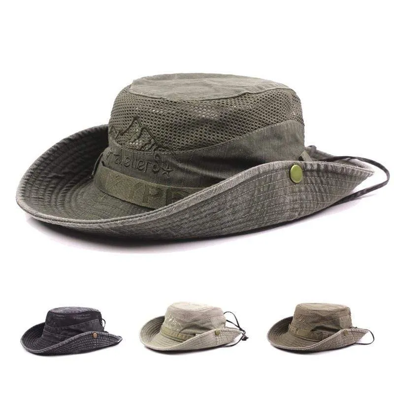 Herren Kappe Sommer Mesh Atmungsaktive Retro 100% Baumwolle Eimer Hut Panama Dschungel Angeln Hüte Neuheit Papas Strand Kappe