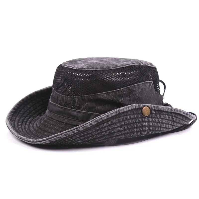 Herren Kappe Sommer Mesh Atmungsaktive Retro 100% Baumwolle Eimer Hut Panama Dschungel Angeln Hüte Neuheit Papas Strand Kappe