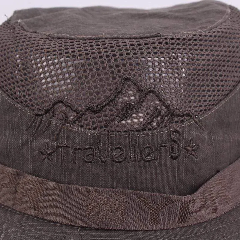 Herren Kappe Sommer Mesh Atmungsaktive Retro 100% Baumwolle Eimer Hut Panama Dschungel Angeln Hüte Neuheit Papas Strand Kappe
