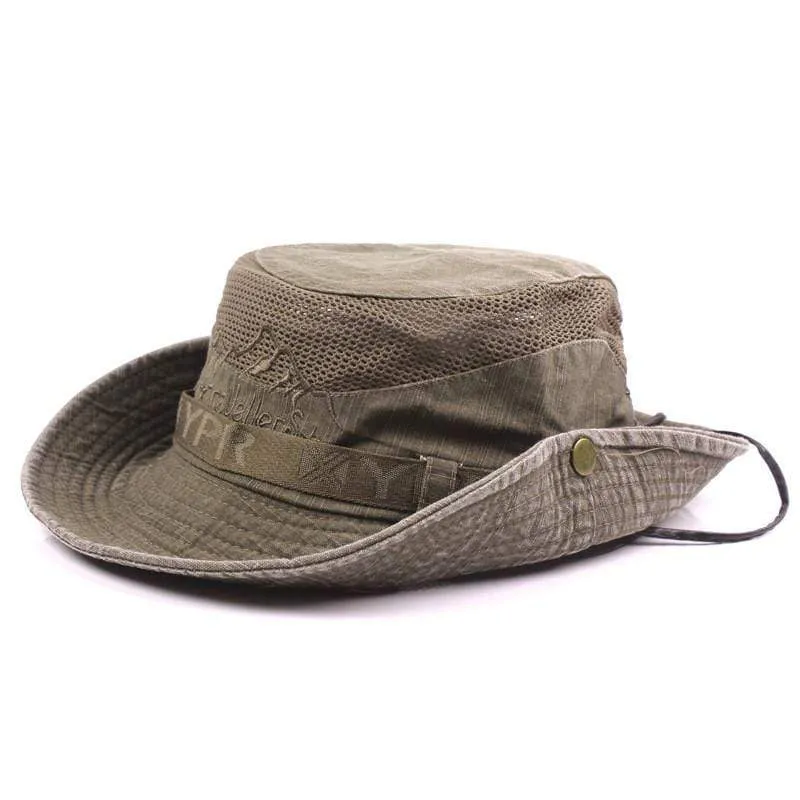 Herren Kappe Sommer Mesh Atmungsaktive Retro 100% Baumwolle Eimer Hut Panama Dschungel Angeln Hüte Neuheit Papas Strand Kappe