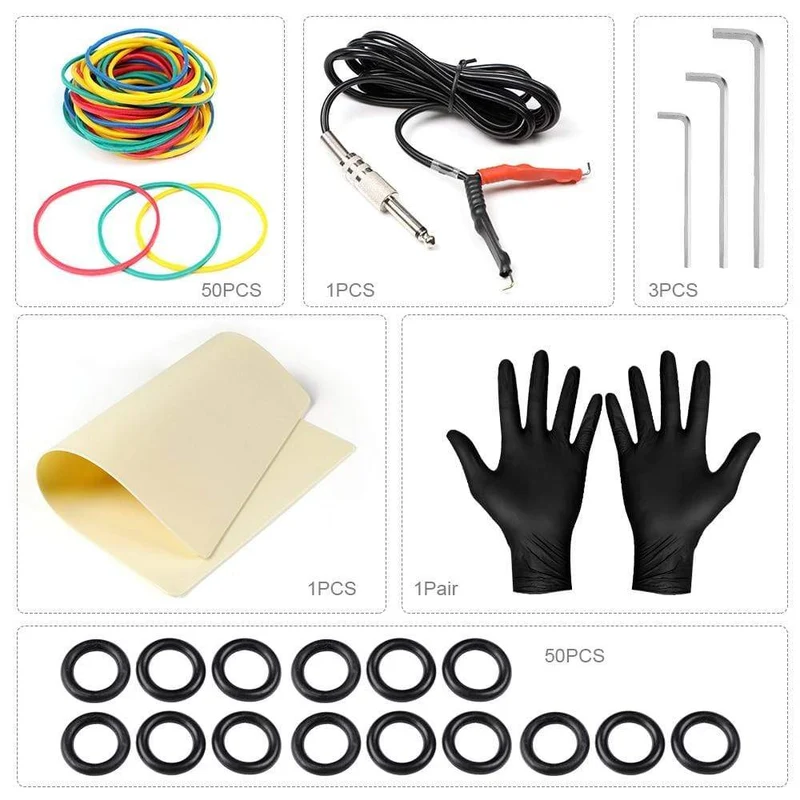 1 Set Tattoo-Set, 28 Tinten, Netzteil, Nadelgriffe, Tipps, komplettes Tattoo-Maschinen-Set für Anfänger, Starter, 2 Profi-Maschinengewehre