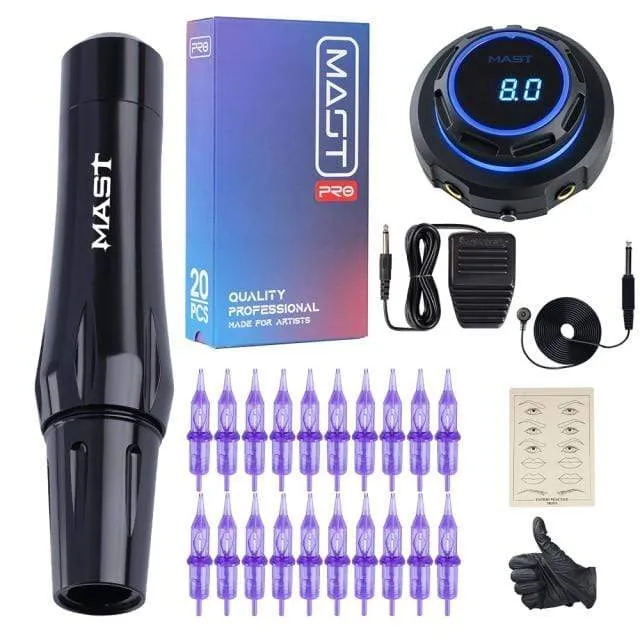 Mast Magnetic Tattoo Machine Pen Permanent Make-up Kit mit OLED Display Netzteil für Kartuschennadeln Tattoo Supplies Set