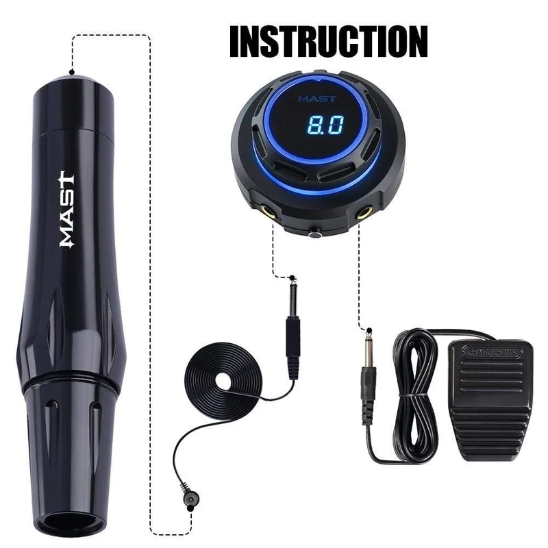 Mast Magnetic Tattoo Machine Pen Permanent Make-up Kit mit OLED Display Netzteil für Kartuschennadeln Tattoo Supplies Set