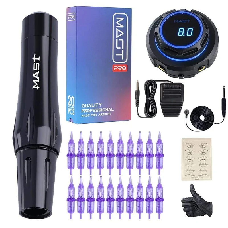 Mast Magnetic Tattoo Machine Pen Permanent Make-up Kit mit OLED Display Netzteil für Kartuschennadeln Tattoo Supplies Set