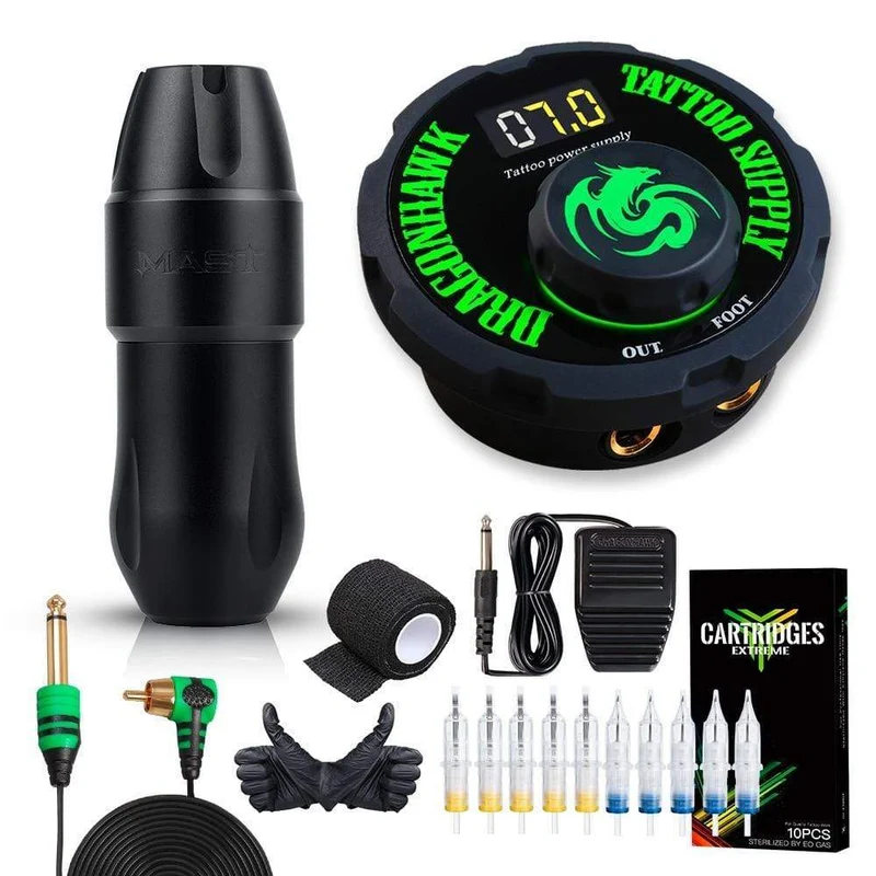 Dragonhawk Mast Top Tattoo Maschine Set Kit Motor Rotary Pen Makeup Power Nadeln
