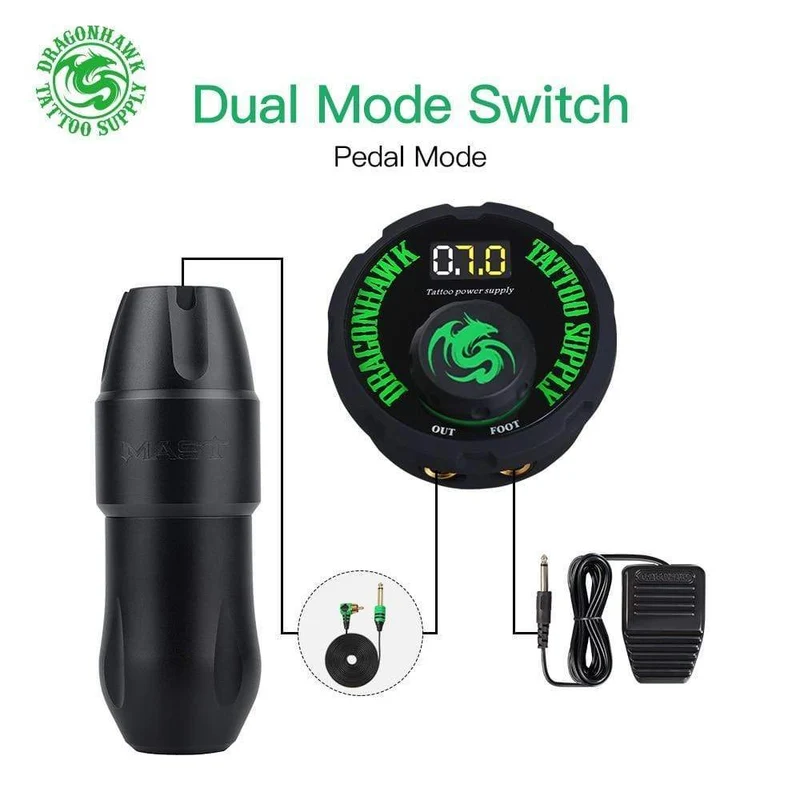 Dragonhawk Mast Top Tattoo Maschine Set Kit Motor Rotary Pen Makeup Power Nadeln